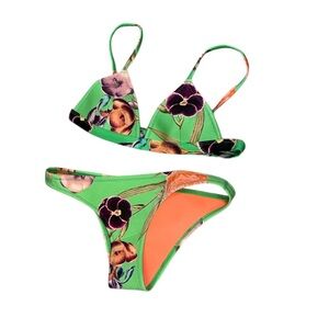 TRIANGLE Green Floral Bikini Set